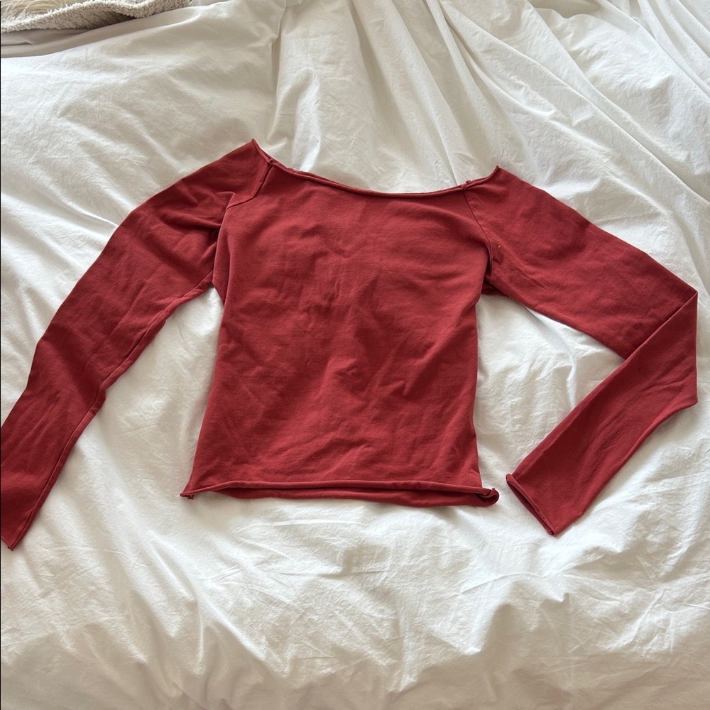 Brandy Melville Red Off-Shoulder Long Sleeve Top